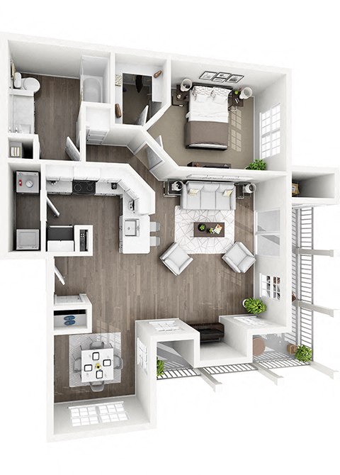 Floor plan for 1 bed, 1 bath, 926 sqft